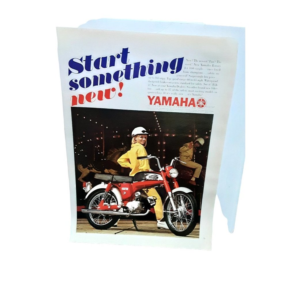 1967 Yamaha Rotary Jet 100 Motorcycle Vintage Print Ad 60s Original